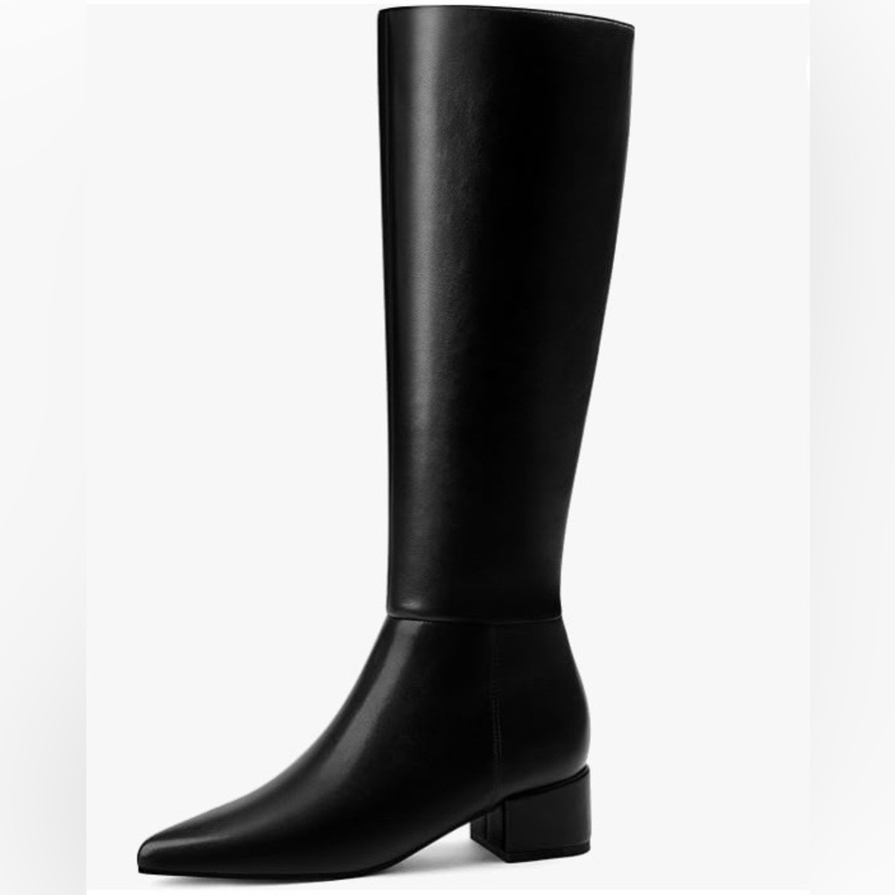Adrizzlein Women's Knee High Black Boots Chunky Heel Pointed Toe Size 10 NEW